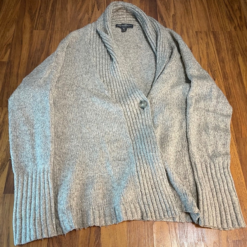 Eddie Bauer Lounge Cardigan Womens M/L Shawl Collar Cotton Blend Oatmeal Gray